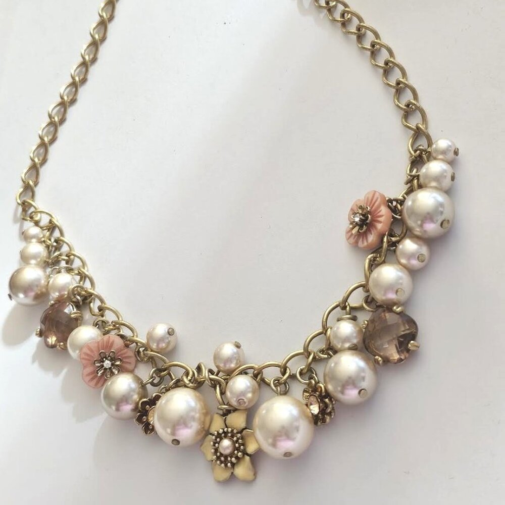 🌸Vintage Faux Pear & Gold Tone/Enamel Floral Rhinestone Signed CAROLEE 🌸